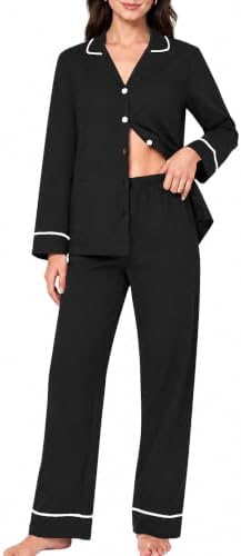 100% Cotton Womens Pajama Sets Woven Poplin Long Sleeve 2 Piece Pjs |