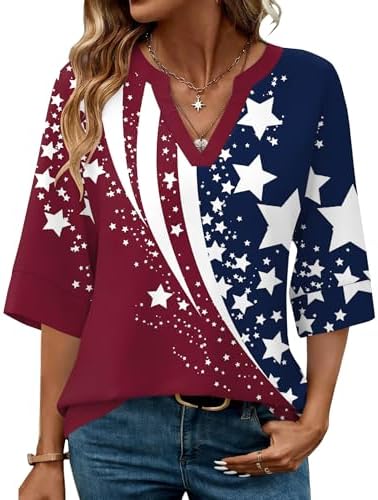3/4 Length Sleeve Womens Tops Spring Plus Size Tshirts Shirts Dressy