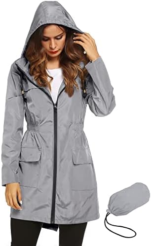 Women Waterproof Lightweight Rain Jacket Active Outdoor Hooded Raincoat