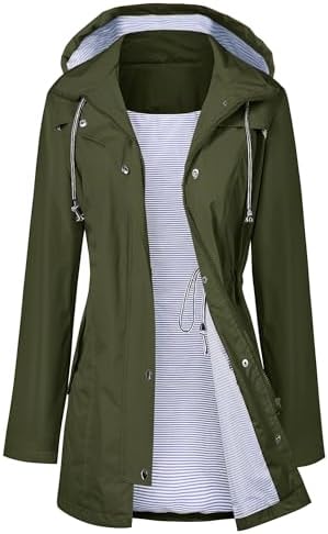 Raincoat Women Waterproof Long Hooded Trench Coats Lined Windbreaker