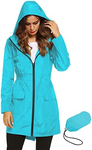 Womens Lightweight Packable Outdoor RainCoat Windproof Hoodies Trench