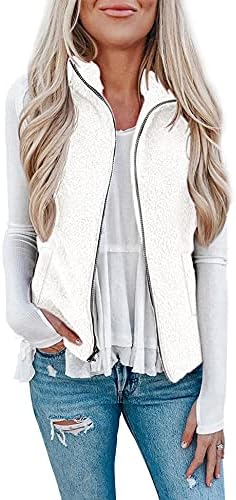 Women's Casual Sherpa Fleece Vest Fall Warm Fuzzy Overwear Lightweight
