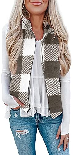 Women's Casual Sleeveless Zip Up Fuzzy Fleece Lightweight Warm Zipper