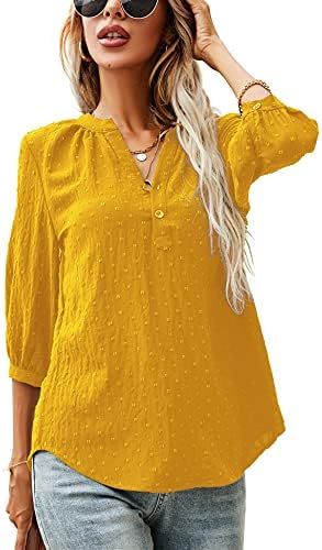 Pom Poms Blouse for Women Swiss Dots V Neck Pleated Back Shirts Tops Work