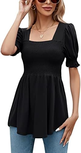 Womens Tunic Tops to Wear with Leggings Puff Sleeve Square Neck Short