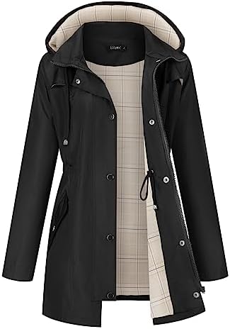 Women Rain Jacket Lightweight Hooded Jackets Women Lined Trench Coats