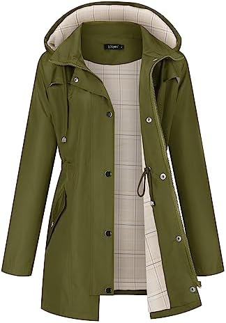 Women Rain Jacket Lightweight Hooded Jackets Women Lined Trench Coats