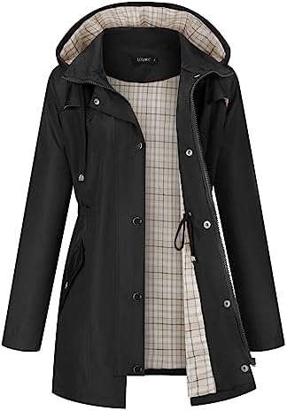 Women Rain Jacket Lightweight Hooded Jackets Women Lined Trench Coats