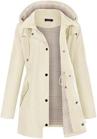 Women Rain Jacket Lightweight Hooded Jackets Women Lined Trench Coats