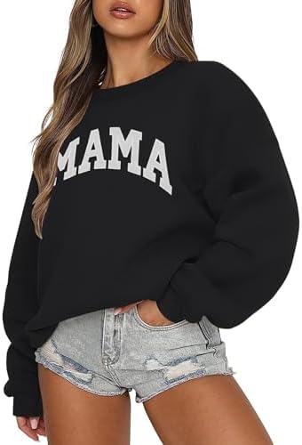 MAMA Sweatshirt for Women Crew Neck Long Sleeve Loose Fit Graphic Fleece