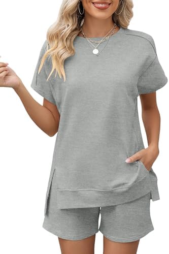 Women Loungewear Sets 2 Piece Short Sleeve Outfits Summer Shorts Set