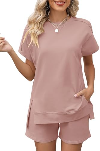 Womens Shorts Sets Two Piece Comfy Outfits Short Sleeve Loungewear