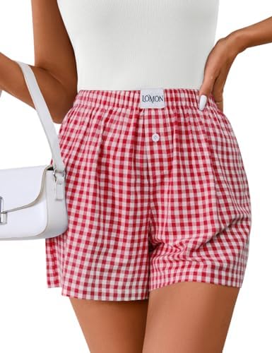 Womens Shorts Boxers Christmas Pajama Lounge Gingham Y2K Resort Wear