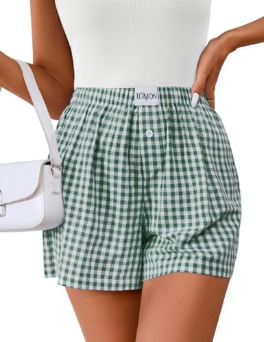 Womens Boxer Shorts Casual Summer Cotton Pajama Lounge Sleep Pj Gingham