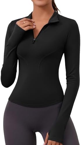 Womens Long Sleeve Workout Tops Quarter Zip Pullover