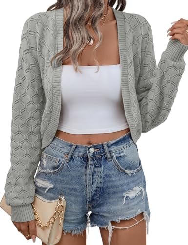 Womens Cropped Cardigan Bolero Shrugs for Dresses Open Front Long Sleeve