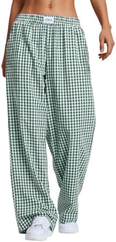 Women's Boxers Gingham Plaid Wide Leg Pants Cotton Pajama Christmas