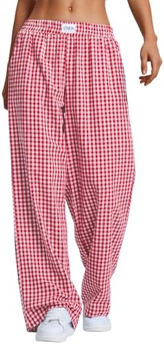 Women's Boxers Gingham Plaid Wide Leg Pants Cotton Pajama Christmas