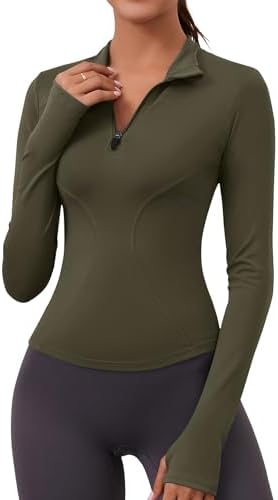 Womens Long Sleeve Workout Tops Quarter Zip Pullover