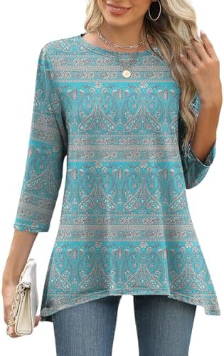 3/4 Sleeve Tunic Tops for Women Loose Fit Dressy Swing Summer T-Shirts