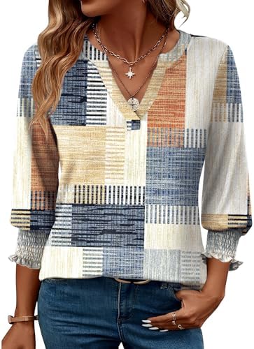 Blouses for Women Dressy Casual 3/4 Sleeve Tops for Women V Neck T Shirt