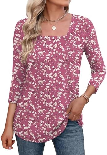 Women's Square Neck 3/4 Sleeve T Shirts Casual Basic Summer Tees Shirts