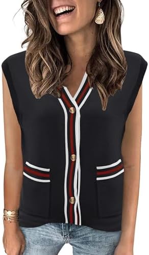 V Neck Sweater Vest Women 2025 Spring Striped V Neck Tank Tops Loose Knit
