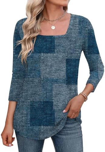 Womens Tops 3/4 Length Sleeve Shirts Summer Casual Dressy Blouse Loose