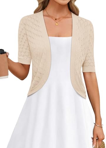 Womens Cropped Cardigan Short Sleeve Shrug for Dresses Summer Lightweight