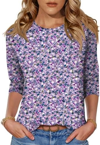 Spring Shirts for Women 2026 3/4 Length Sleeve Womens Tops Pleated Spring