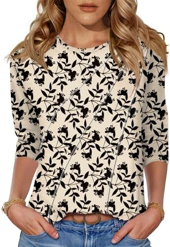 3/4 Length Sleeve Womens Tops Spring Tops for Women 2026 Round Neck