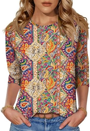Summer Shirts for Women Womens Tops 3/4 Sleeve Dressy Blouse 3/4 Sleeves