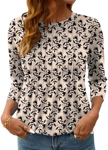 3/4 Length Sleeve Blouses for Women 2026 Spring Dressy Casual Floral
