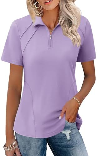 Golf Shirt for Women Short Sleeve Quarter Zip Polo Light Lilac, S
