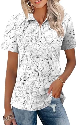 Polo Shirt for Women Summer Golf Quarter Zip Outfit Black Floral, XL