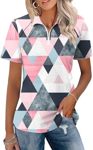 Golf Shirt for Women Summer Quarter Zip Polo Outfits Triangle, L