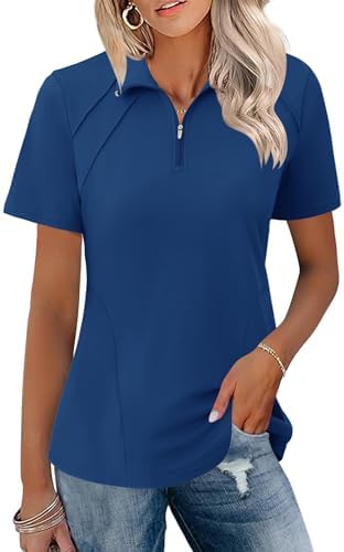 Polo Shirt for Women Summer Ladies Golf Quarter Zip Outfit Navy, L