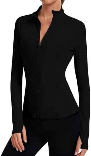 Cropped Jacket Women Black Zip Up Jacket Active Long Sleeve Tops for