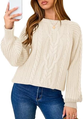 Sweaters for Women Trendy Long Sleeve Crew Neck Oversized Cable Knit