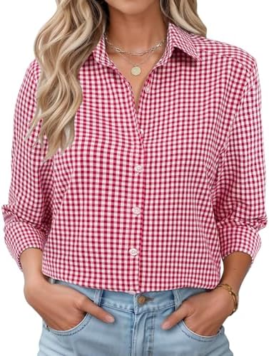 Womens Long Sleeves Autumn Tops Linen Shirts Oversized Button Up Cotton