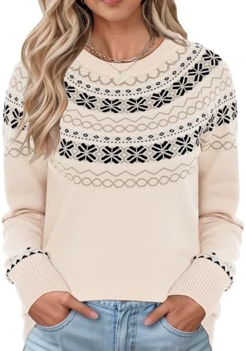 Women's Vintage Crewneck Long Sleeve Family Christmas Snowflake Holiday