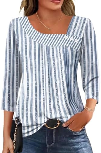 3/4 Length Sleeve Womens Tops Casual Square Neck Blouses for Women Summer