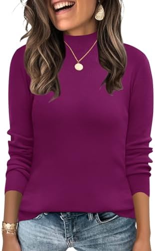 Women Sweaters Long Sleeve Mock Neck Dressy Casual Top Lightweight Fall