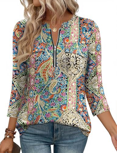 Business Casual Tops For Women 3/4 Quarter Length Sleeve Work Office V