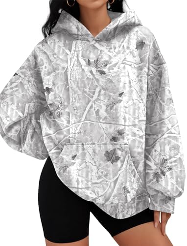 Womens Camo Hoodies Maple Leaf Print Plus Size Hooded Sweatshirt Long