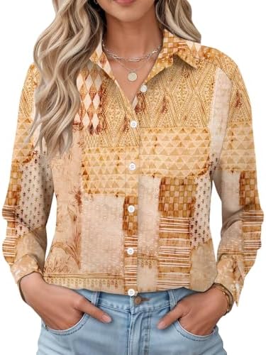 Long Sleeve Linen Shirt Women V Neck Cotton Button Down Tunic Camp Shirts