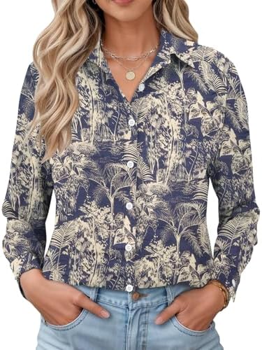 Vintage Roll Up Sleeve Country Style Shirt Loose Fit Ethnic Printed