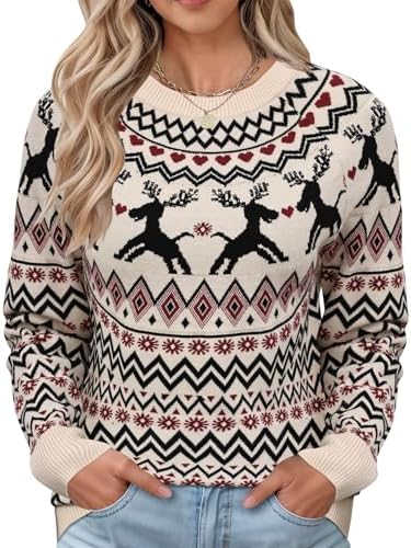 Women's Funny Ugly Christmas Sweaters Love Heart Reindeer Pattern Knit