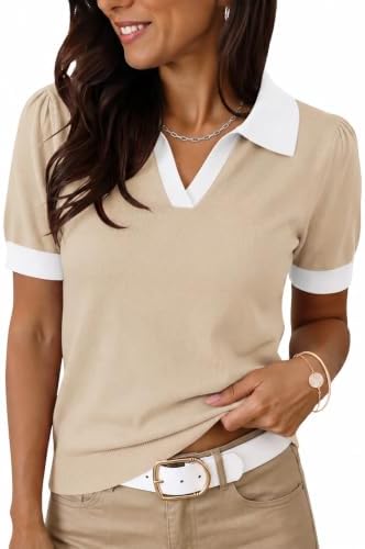 Cute Tops for Women Cute Sweater Short Sleeve Top Lightweight Knit Polo