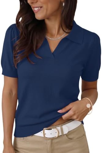 Work Blouses for Women Polo Shirt Cute Tops Short Sleeve Fall Clothes V
